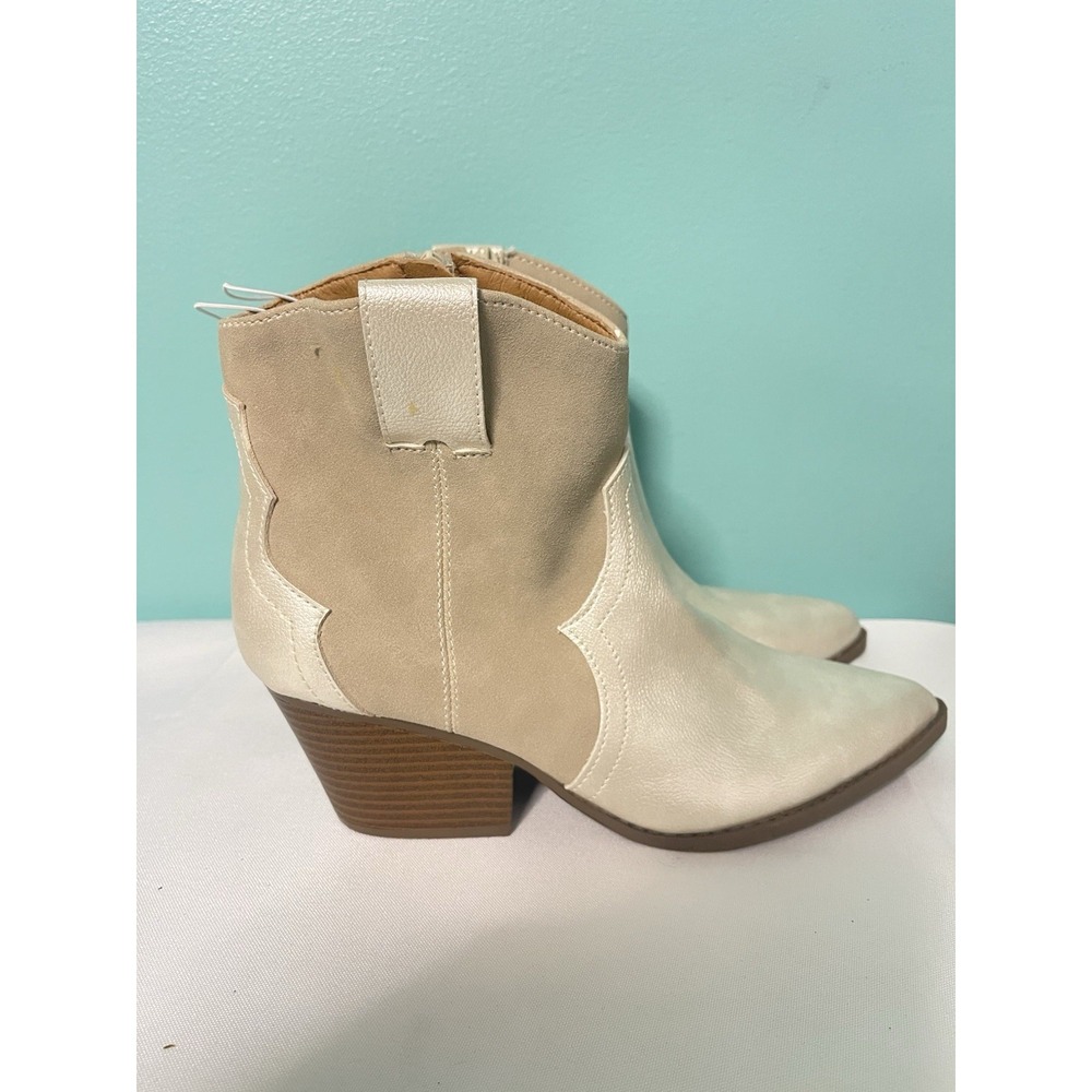 Indigo Ankle Boots 6.5M Iralannie Pointed Toe Cowboy Boot 2tone Tan Gold S112